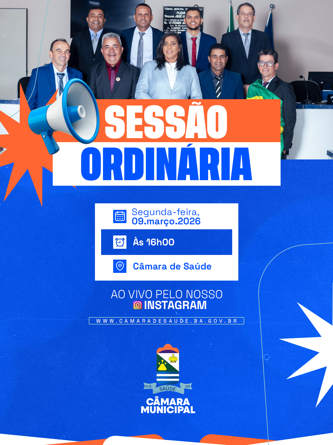 Sessão Ordinaria, nesta segunda-feira, 09 de março às 16h.